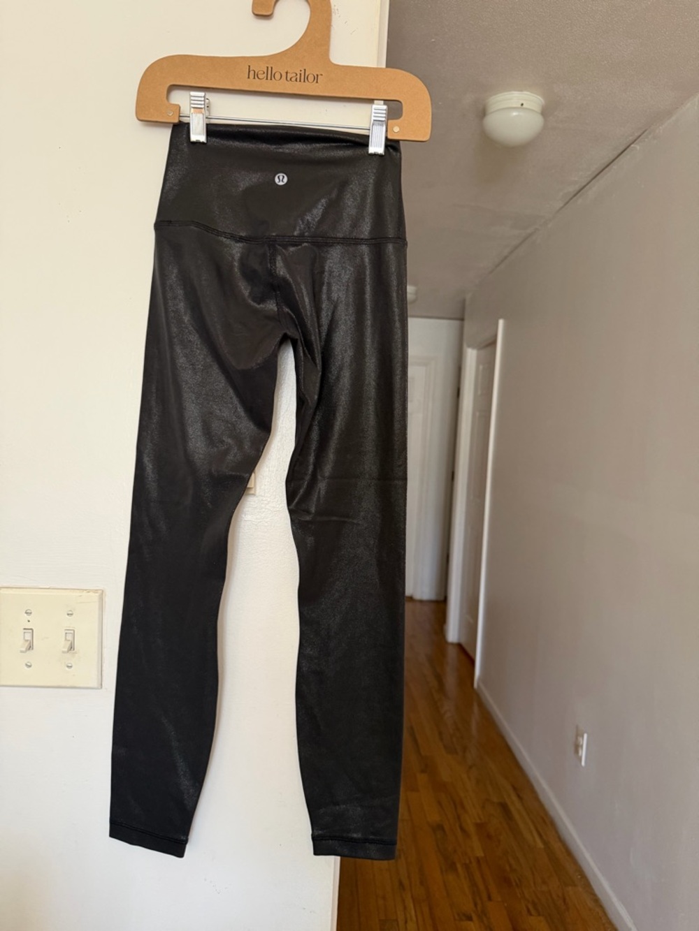 lululemon Black Shiny High-Rise Leggings with Logo Tag